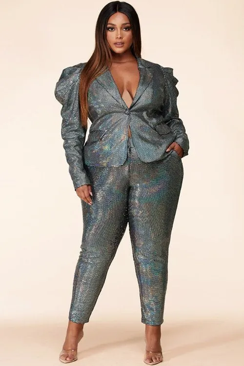 "TIFFANY" MIRROR BALL BLAZER TWO-PIECE SET (PLUS SIZE)