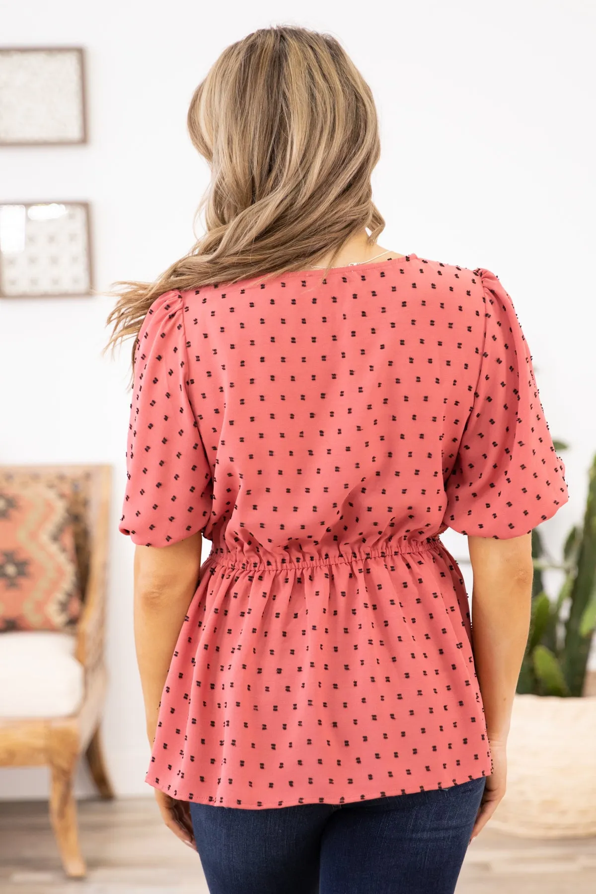 Raspberry Dot Surplice Peplum Top