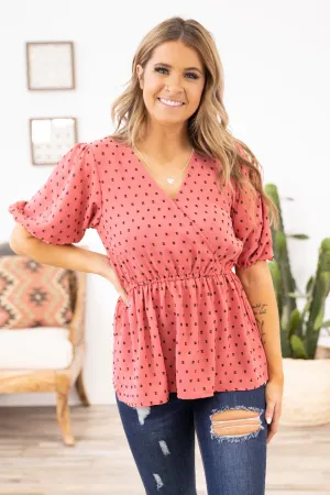 Raspberry Dot Surplice Peplum Top
