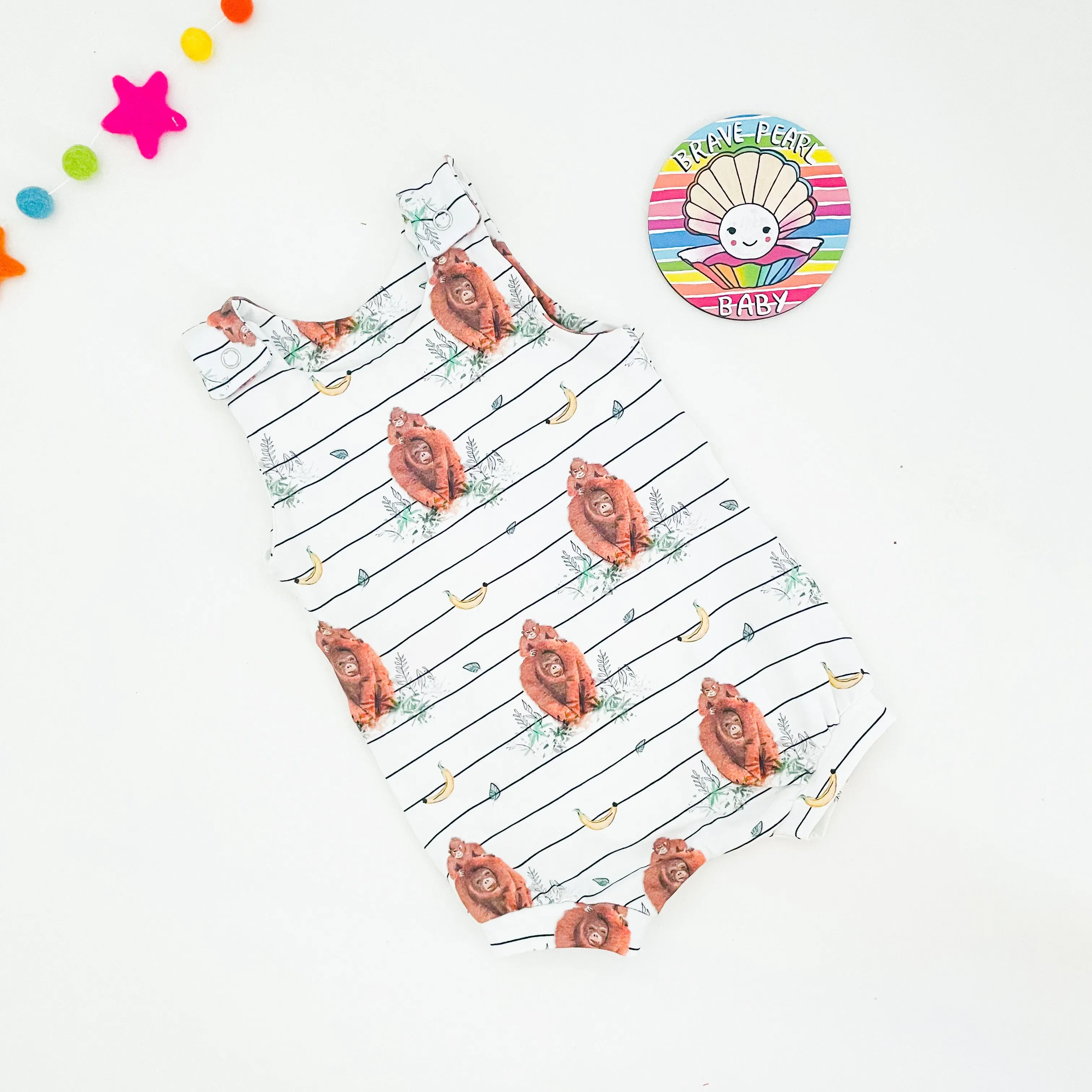 Ready To Ship 3-6M Orangutan Bummie Rompers