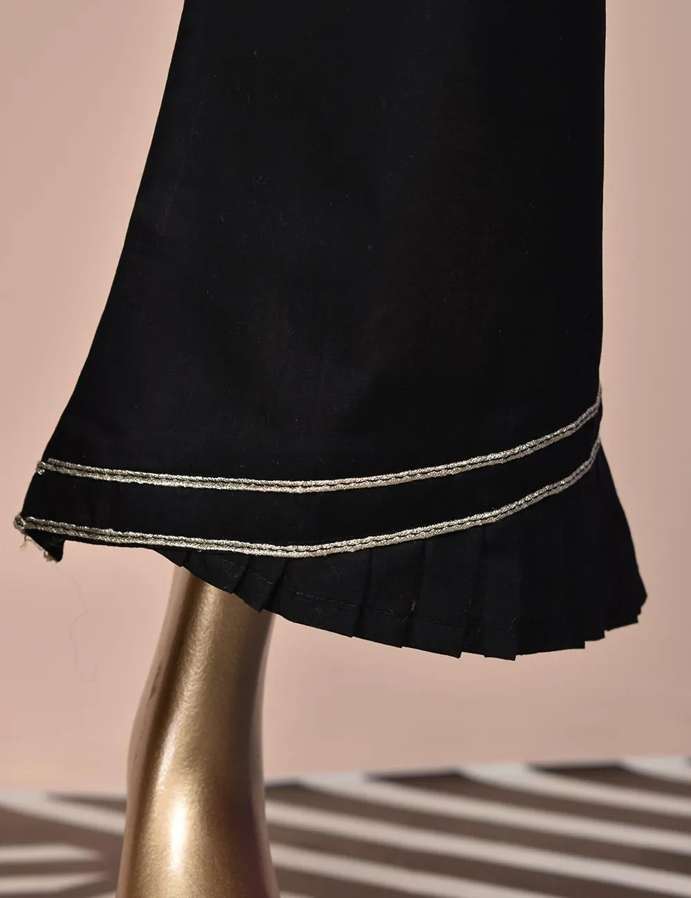 Ready To Wear Cotton Lace Work Frill Trouser - Chime (CT-5-Black)