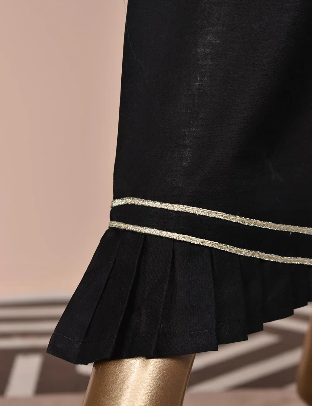 Ready To Wear Cotton Lace Work Frill Trouser - Chime (CT-5-Black)