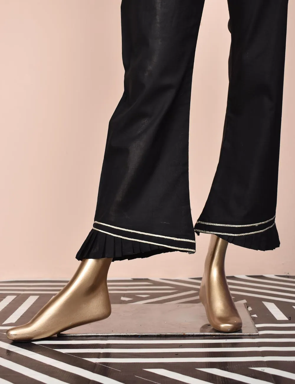 Ready To Wear Cotton Lace Work Frill Trouser - Chime (CT-5-Black)