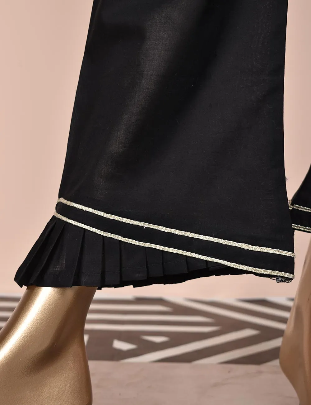 Ready To Wear Cotton Lace Work Frill Trouser - Chime (CT-5-Black)