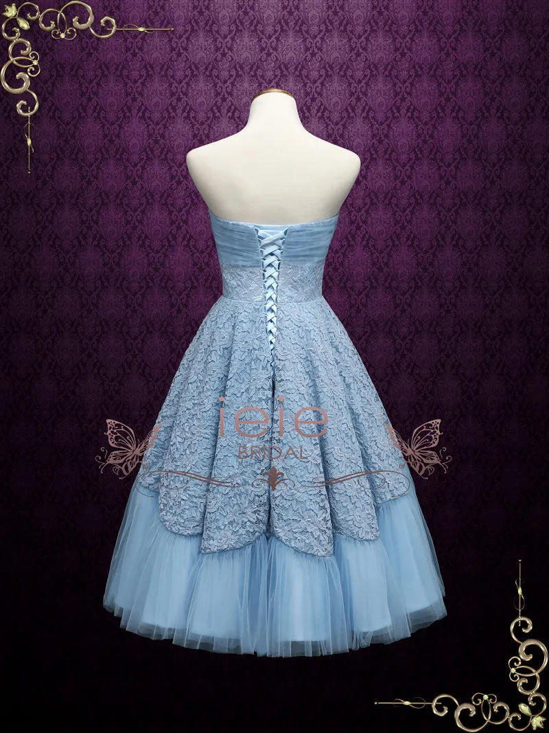 Ready to Wear Vintage Blue 50s Tea Length Strapless Prom Dress GABBY