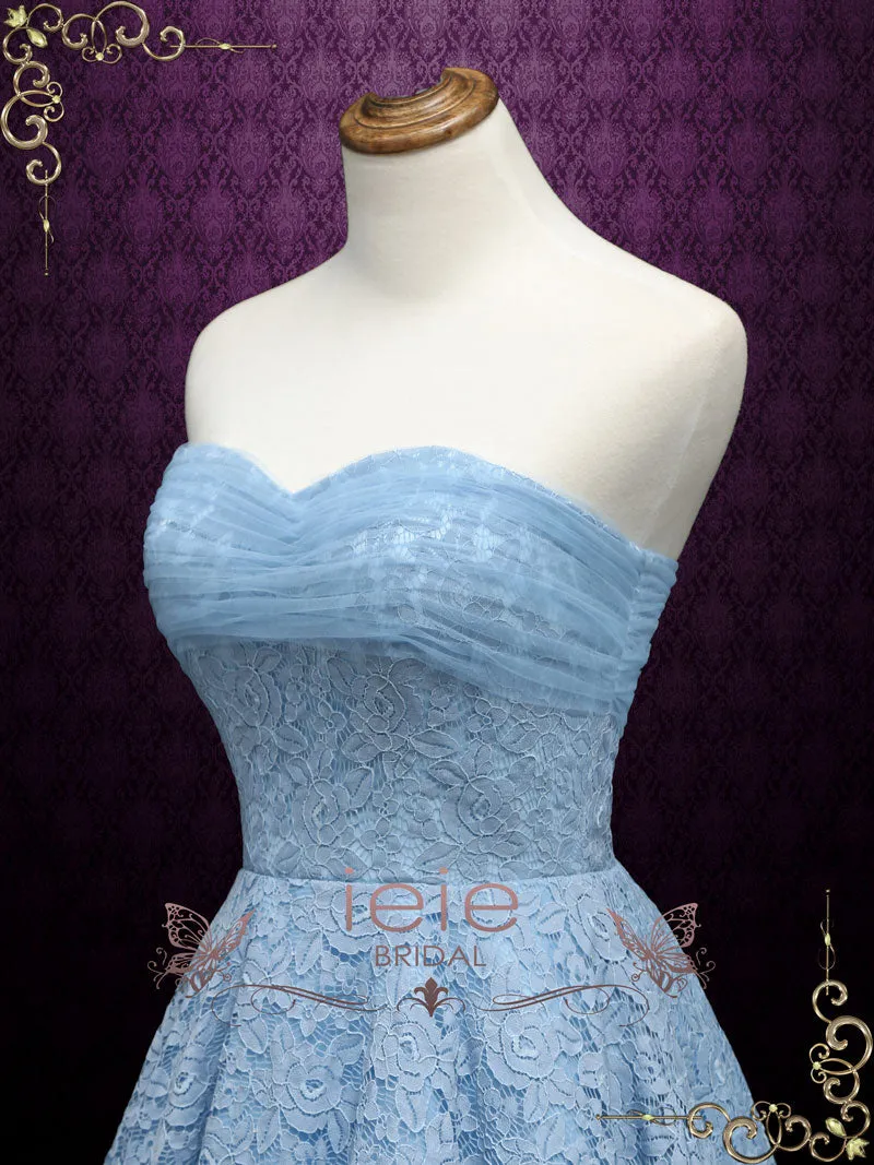 Ready to Wear Vintage Blue 50s Tea Length Strapless Prom Dress GABBY