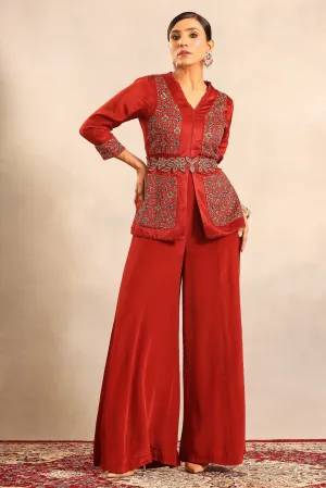 Red ajrakh fully handcrafted peplum jumpsuit