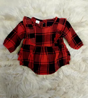 Red & Black Buffalo Plaid Ruffle Infant Romper