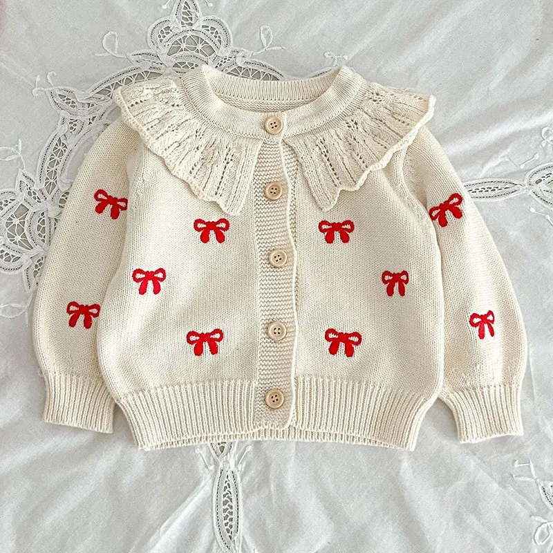 Red Bow Knitted Romper and Cardigan