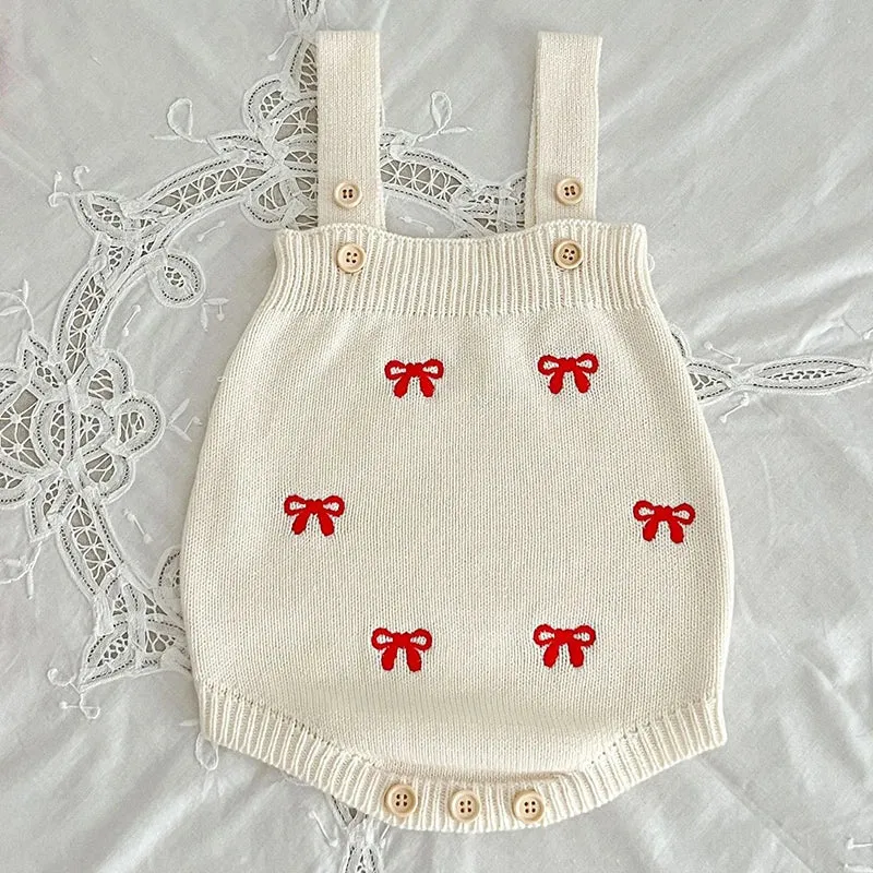 Red Bow Knitted Romper and Cardigan