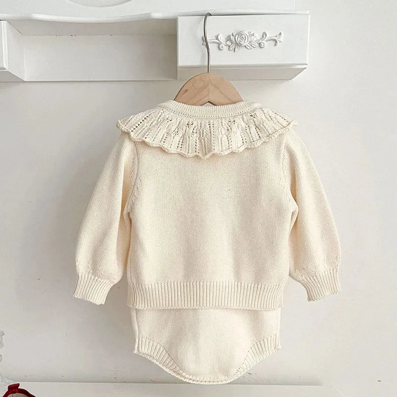 Red Bow Knitted Romper and Cardigan
