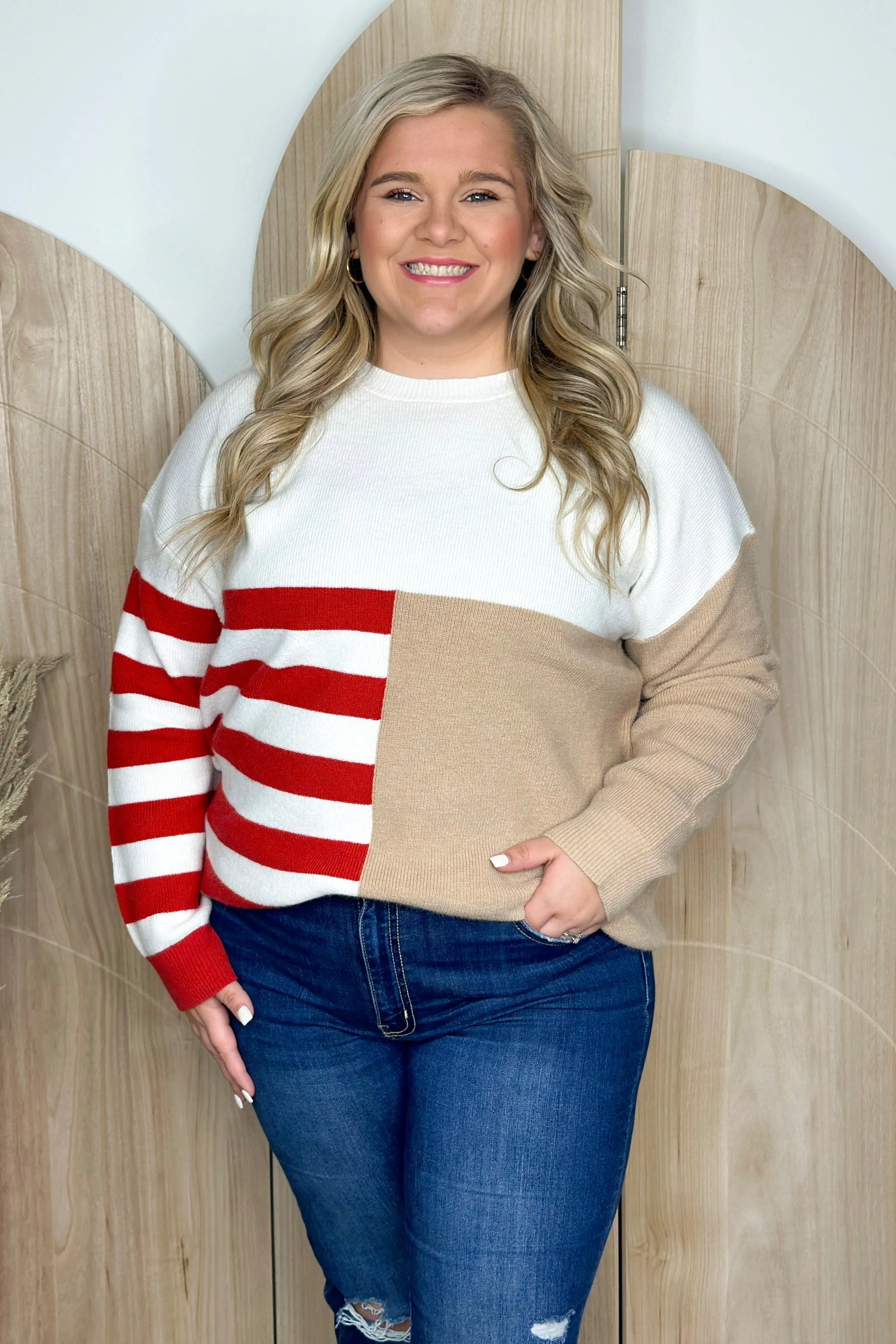 Red Color Block Striped Long Sleeve Knit Sweater *Final Sale*