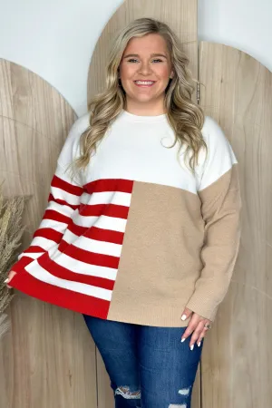 Red Color Block Striped Long Sleeve Knit Sweater *Final Sale*