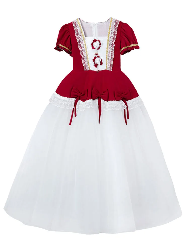 Red Jewel Neck Polyester Short Sleeves Short A-Line Embroidered Formal Kids Pageant flower girl dresses