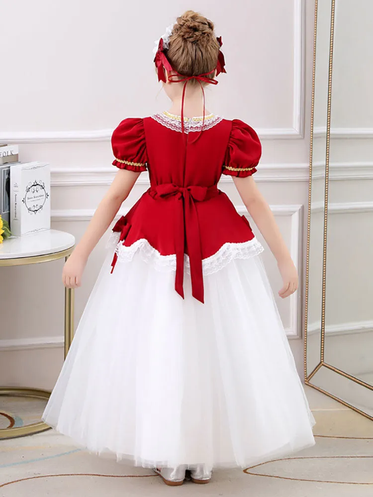 Red Jewel Neck Polyester Short Sleeves Short A-Line Embroidered Formal Kids Pageant flower girl dresses