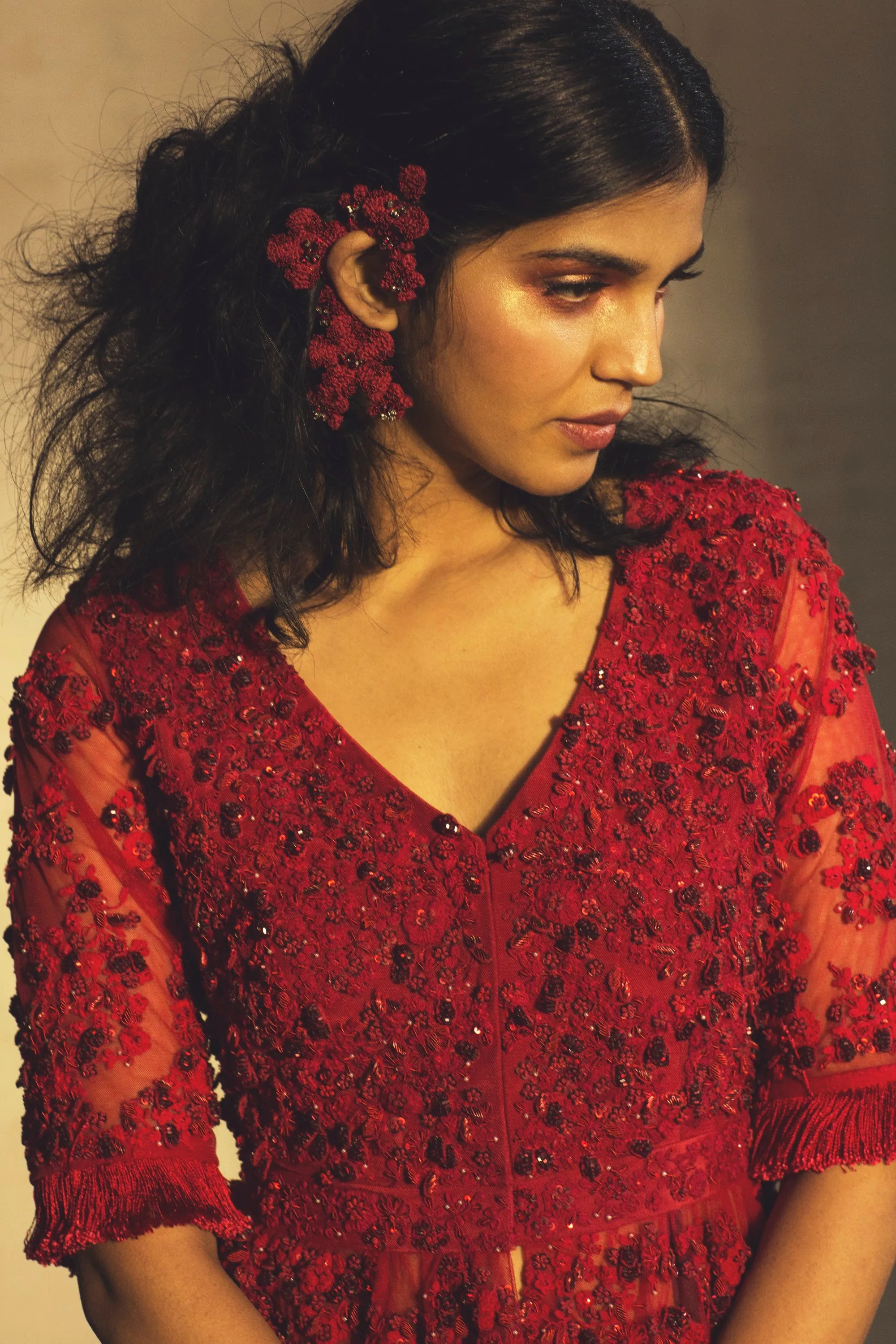 Red Kurta With Sharara & Dupatta