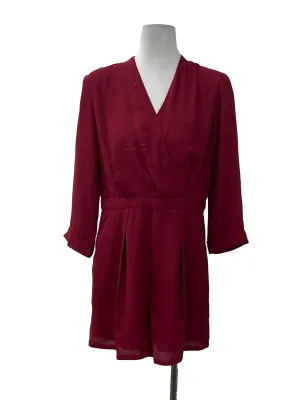 Red Pleated Long Sleeve Romper