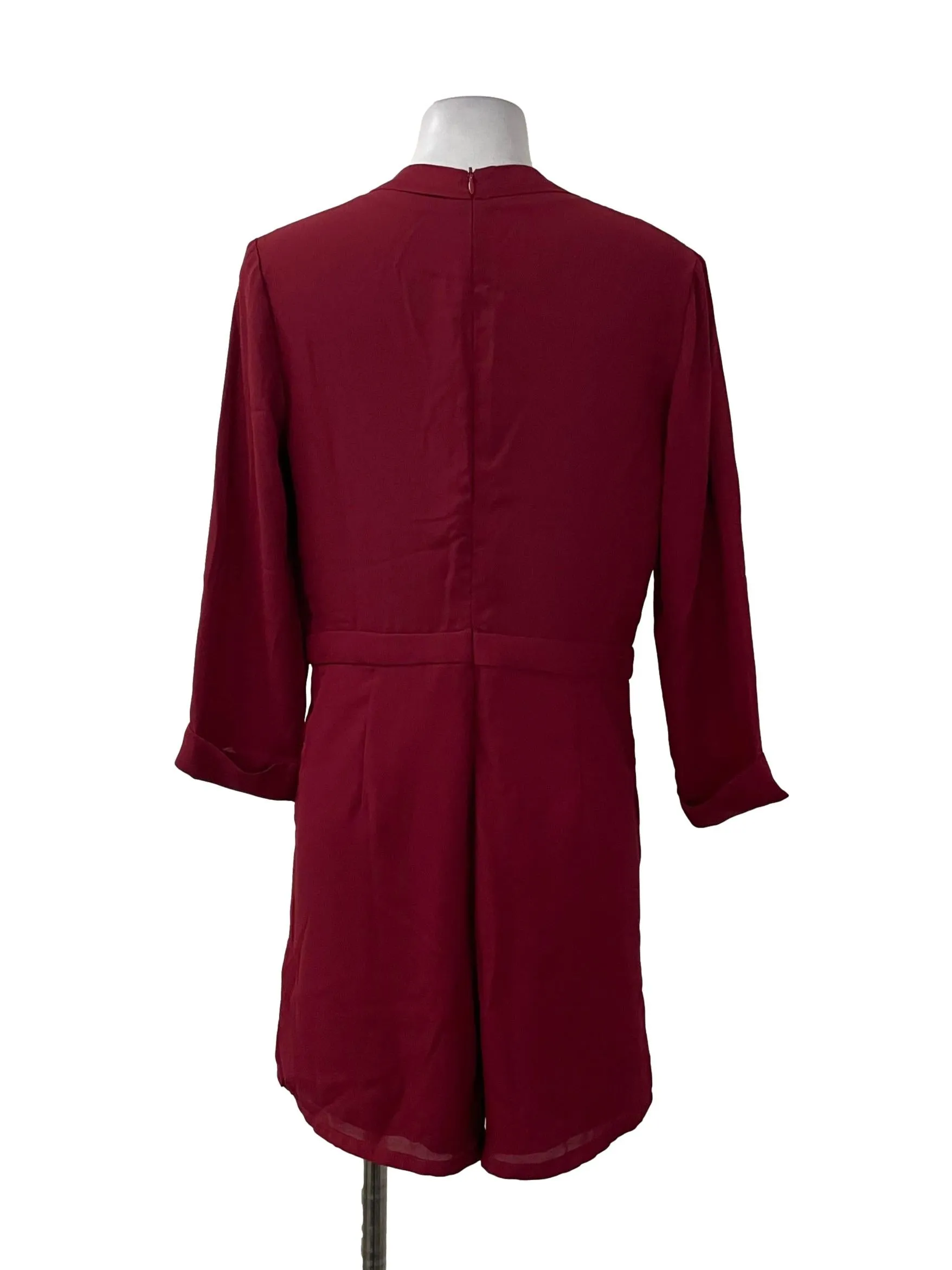 Red Pleated Long Sleeve Romper