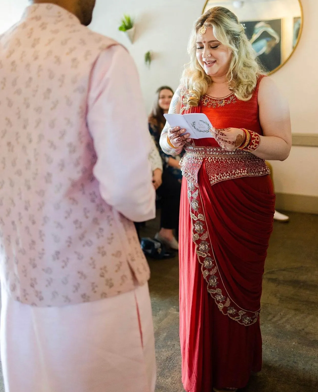 Red Raw Silk Embroidered Pre-Draped Sari