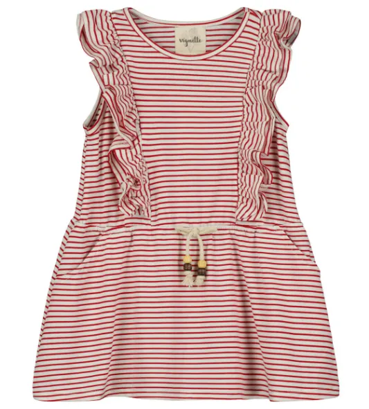 Red/White Stripe Ruffle Dress