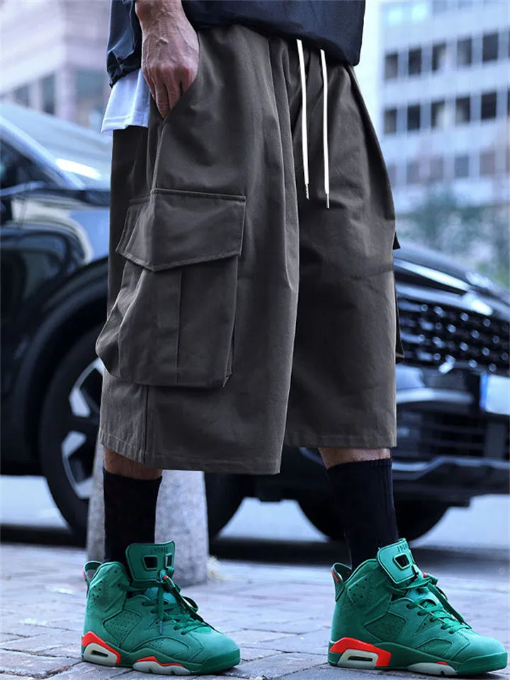 Retro Plus Size Cargo Drawstring Shorts for Male