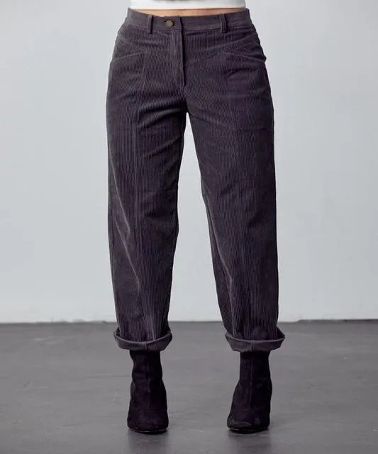 Retro Straight Gray Corduroy High-Rise Pants