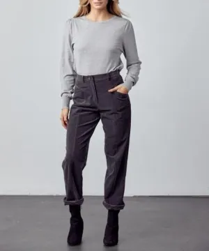 Retro Straight Gray Corduroy High-Rise Pants