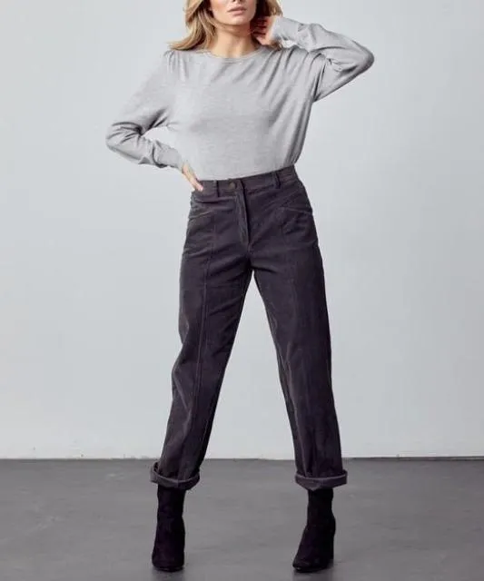 Retro Straight Gray Corduroy High-Rise Pants