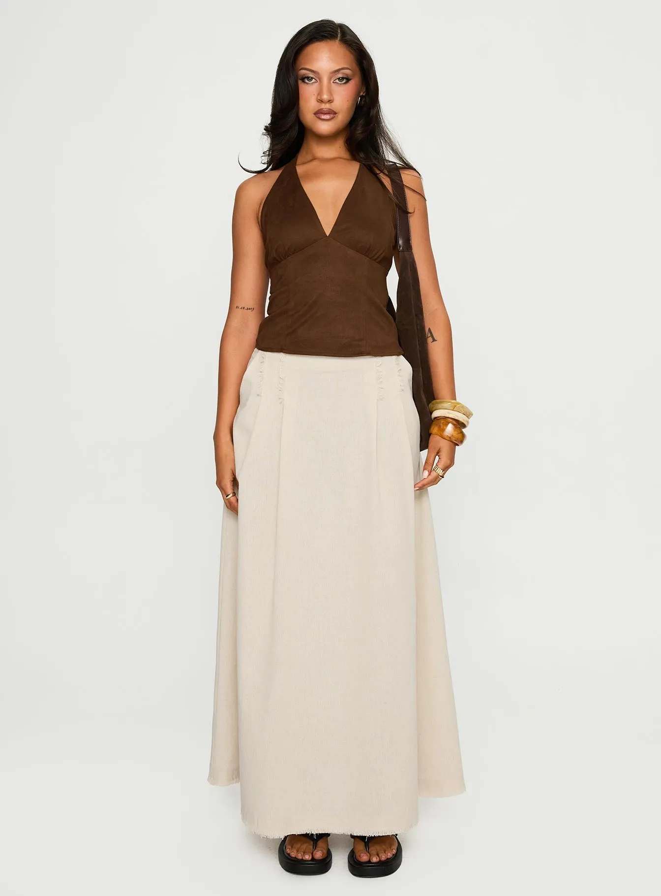 Richness Faux Suede Halter Top Brown