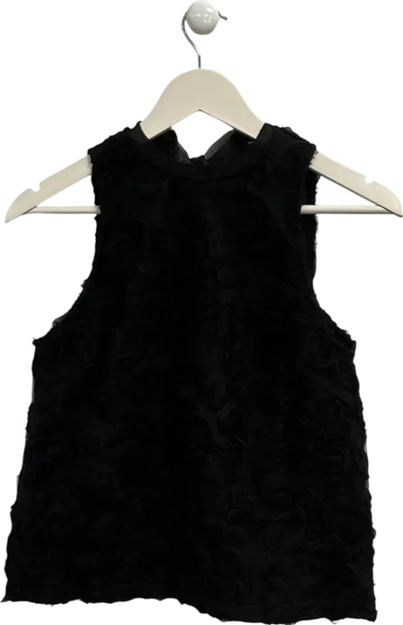 River Island Black 3d Floral Embroidered Bow Detail Shell Top UK 6