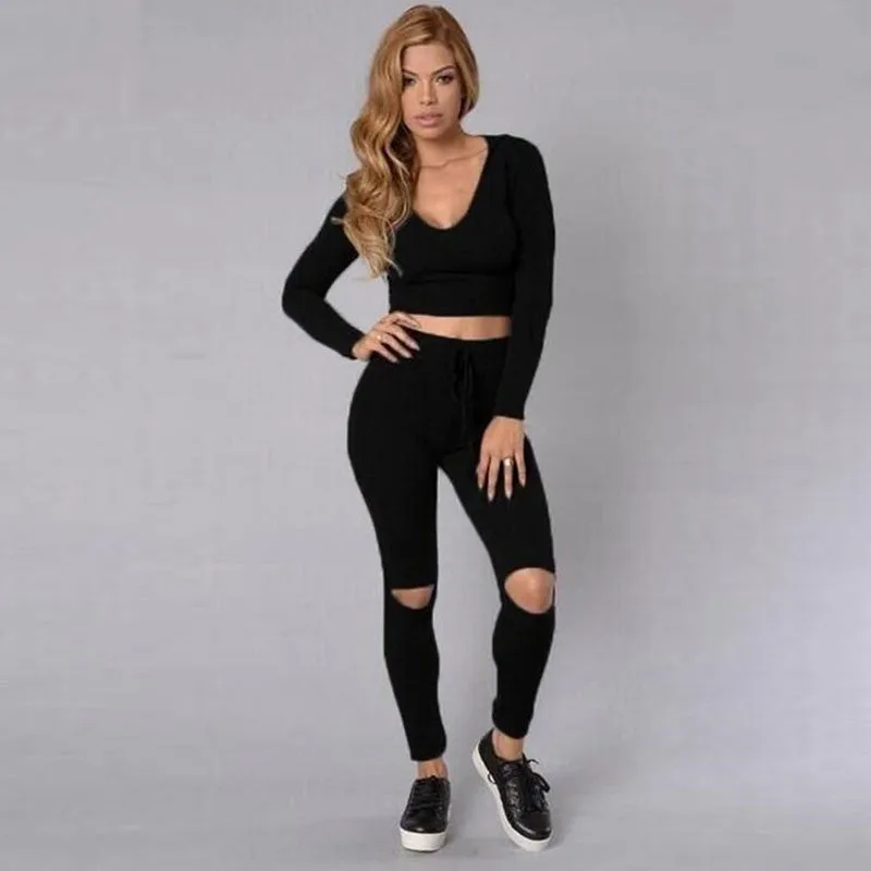 Rompers Womens Jumpsuit Bodycon Jumpsuit Women 2 Pieces Overalls Bodysuit Women Long Sleeve Hole Skinny Playsuit Plus Size