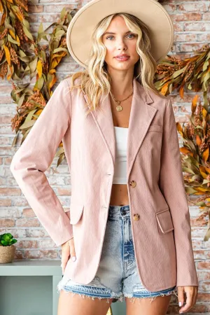 Rose Color Size Single-Breasted Flap Pocket Corduroy Blazer