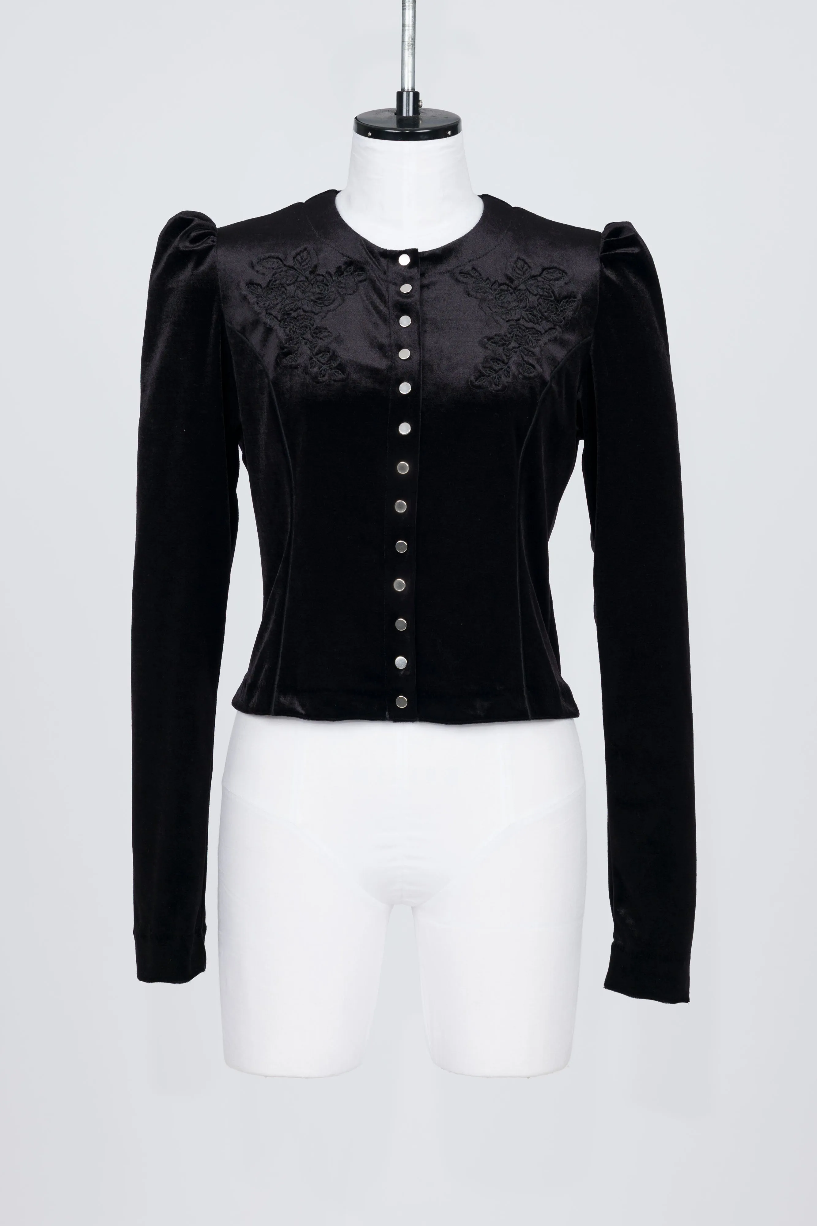 ROSE-EMBROIDERED VELOUR CARDIGAN