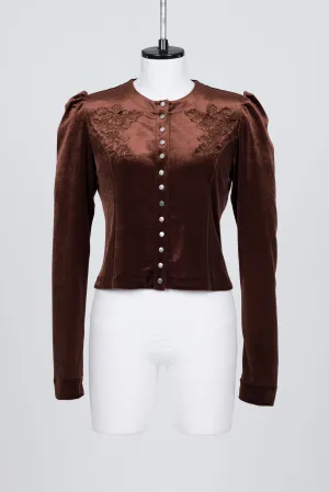 ROSE-EMBROIDERED VELOUR CARDIGAN