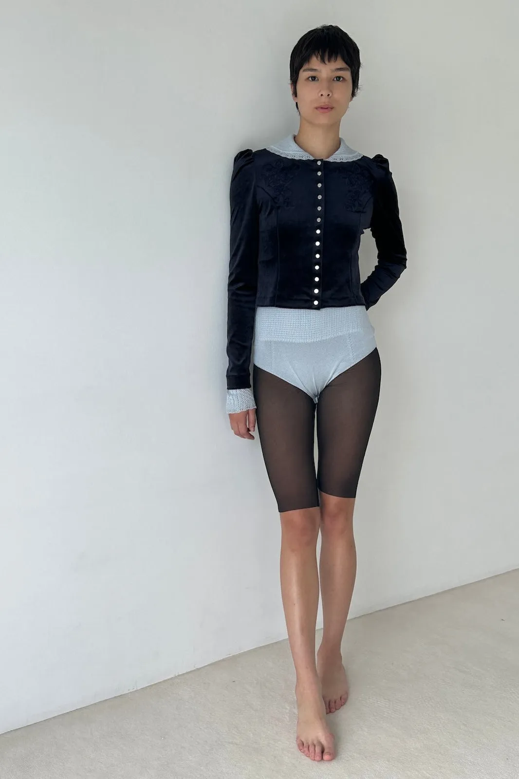 ROSE-EMBROIDERED VELOUR CARDIGAN