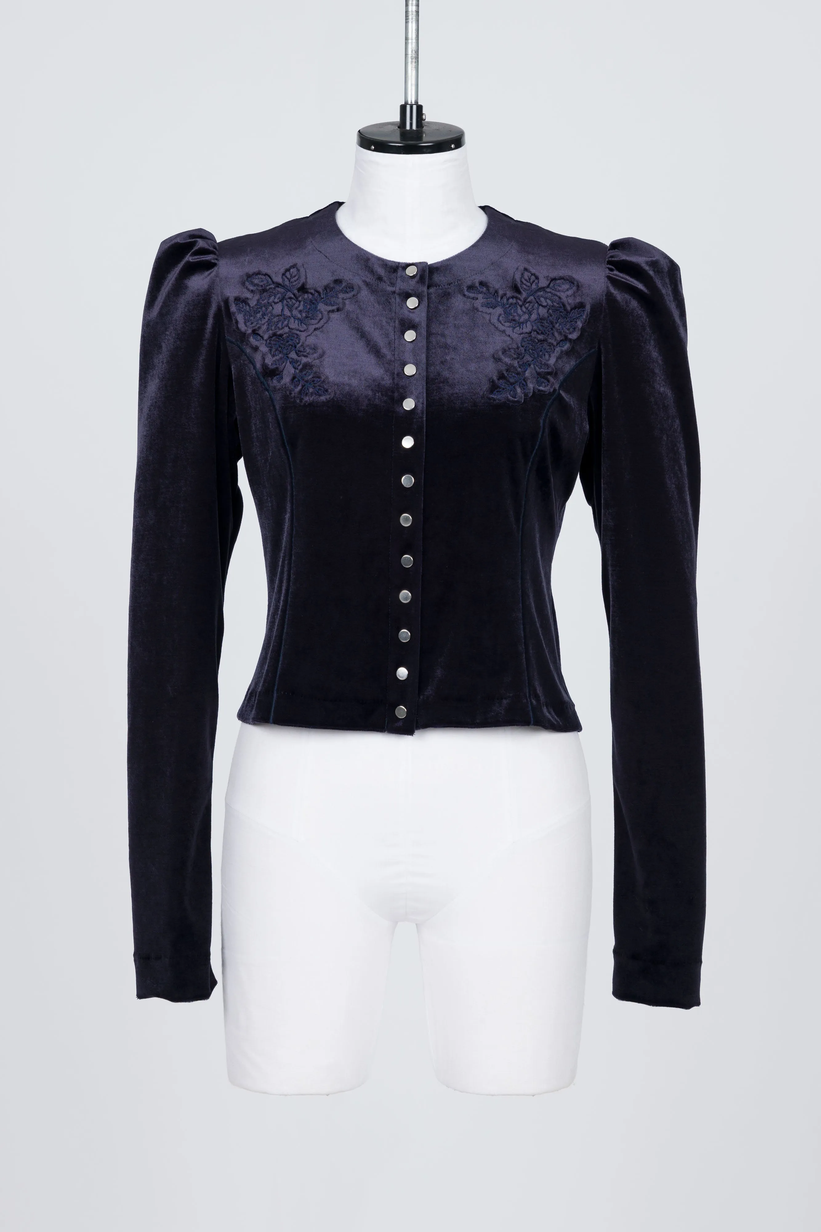 ROSE-EMBROIDERED VELOUR CARDIGAN