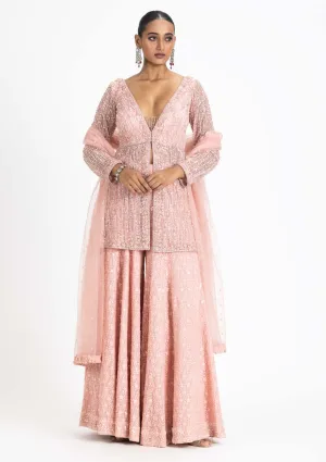 Rose pink peplum sharara set
