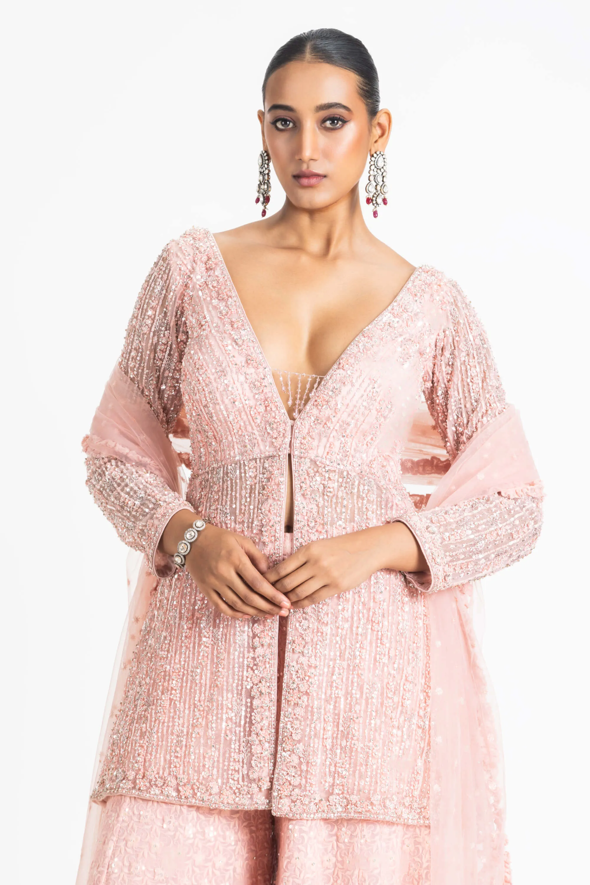 Rose pink peplum sharara set