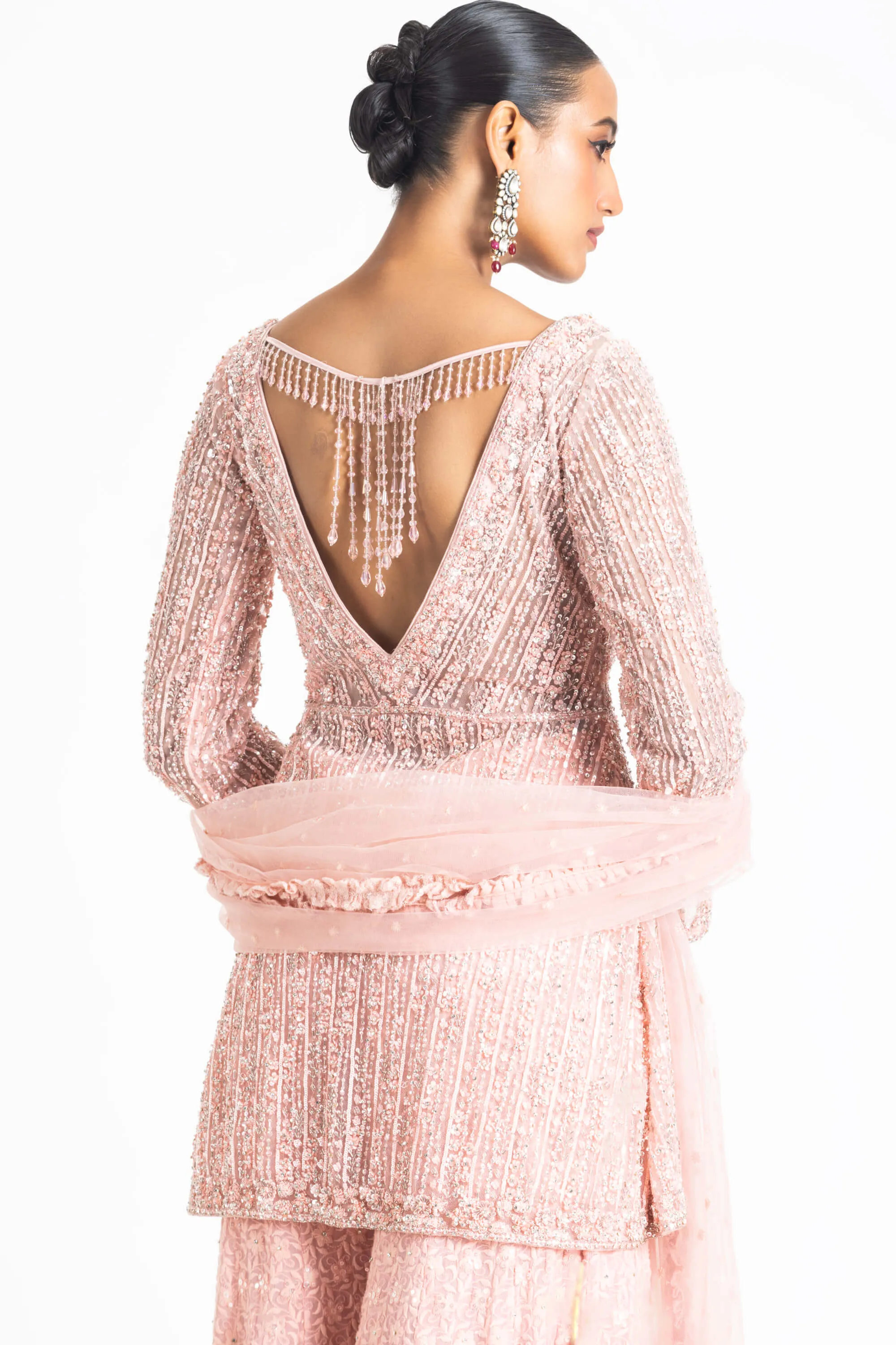 Rose pink peplum sharara set