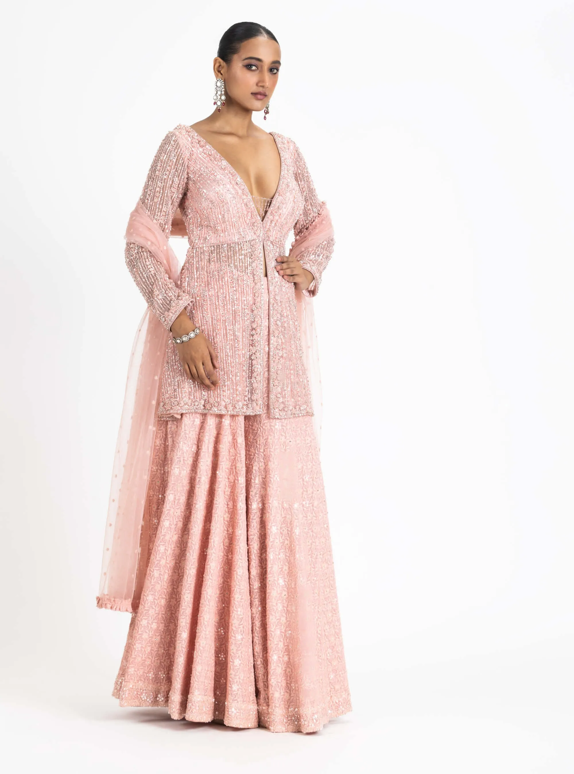 Rose pink peplum sharara set