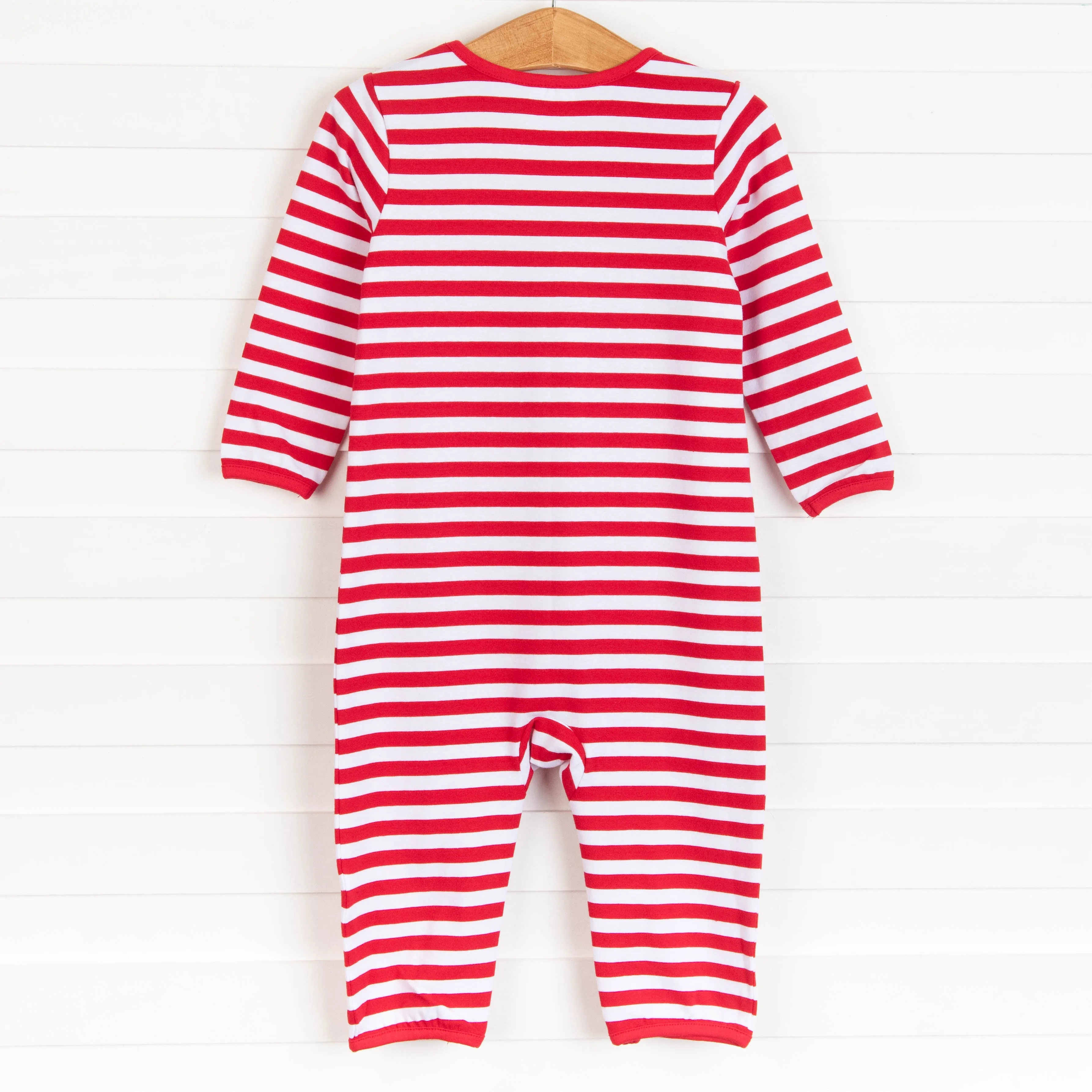 Rudy Reindeer Applique Romper, Red Stripe
