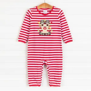 Rudy Reindeer Applique Romper, Red Stripe