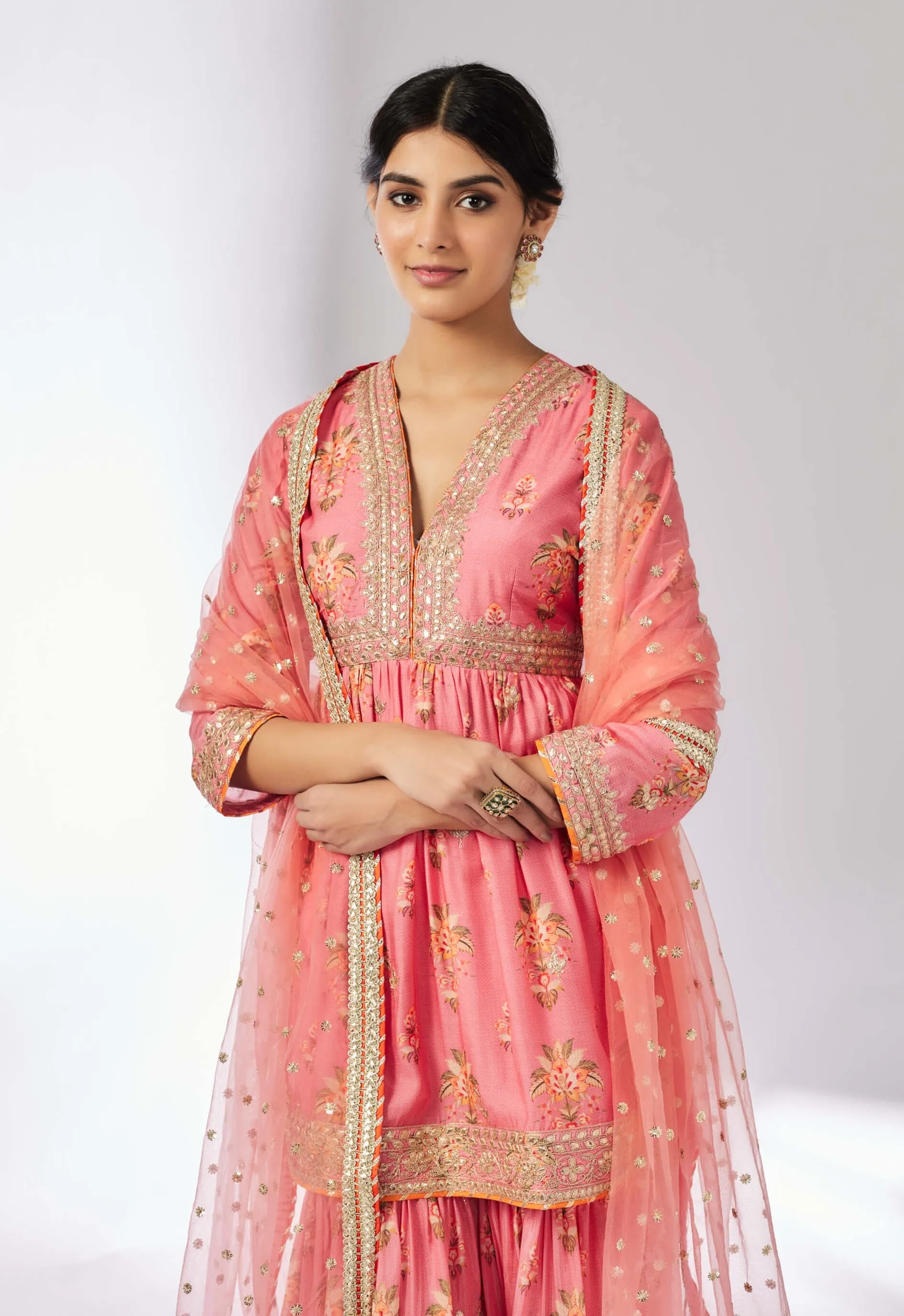 Samiksha pink peplum sharara set