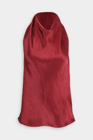 Satin Halter Neck Blouse in Currant