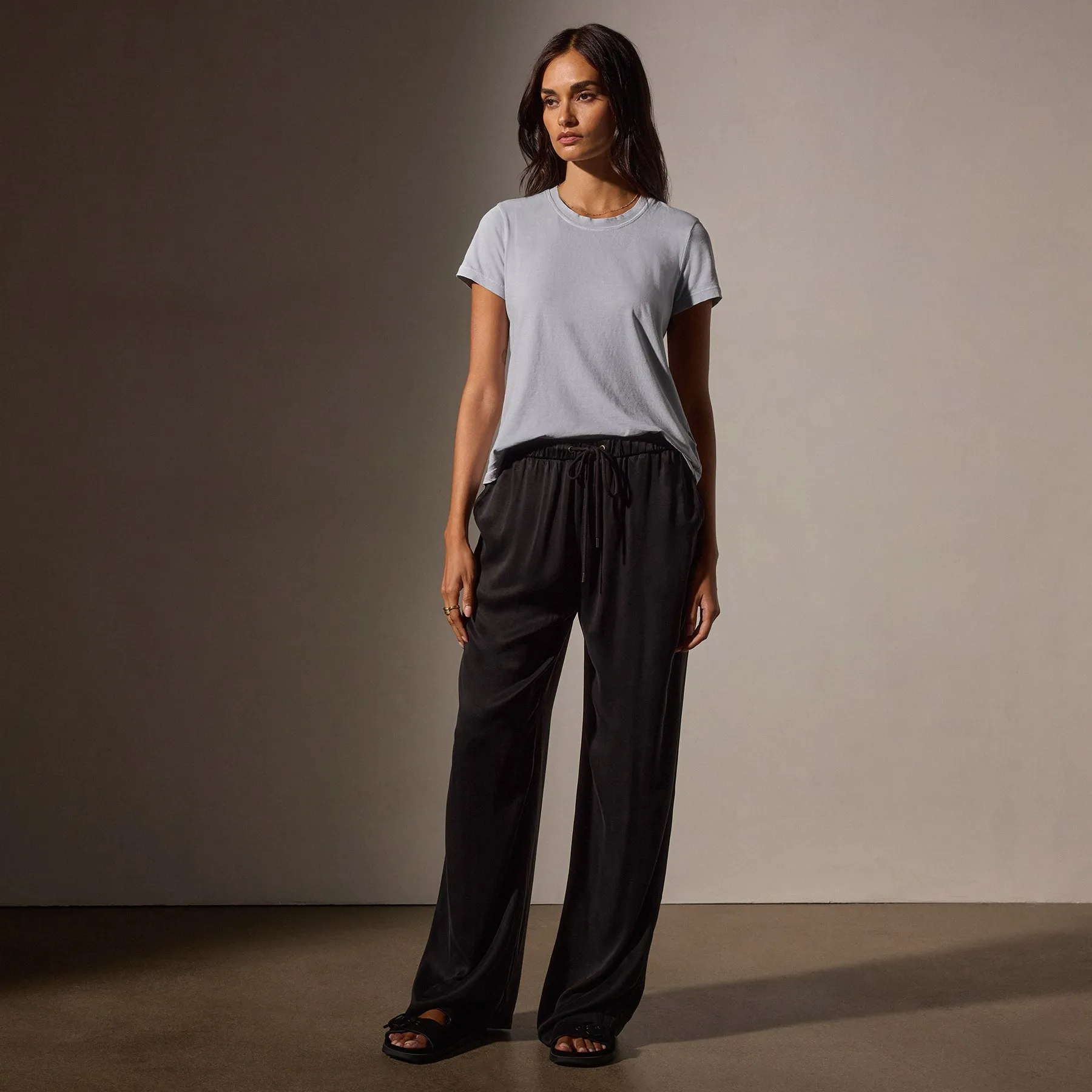 Satin Wide Leg Pant - Black