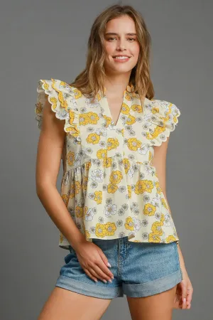 Scallop Sleeve Floral Top
