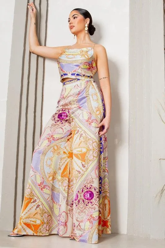Scarf top & Wide pants set