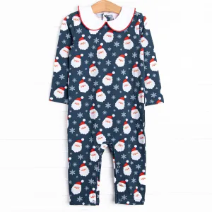 Seasonal Snowfall Collared Romper, Navy