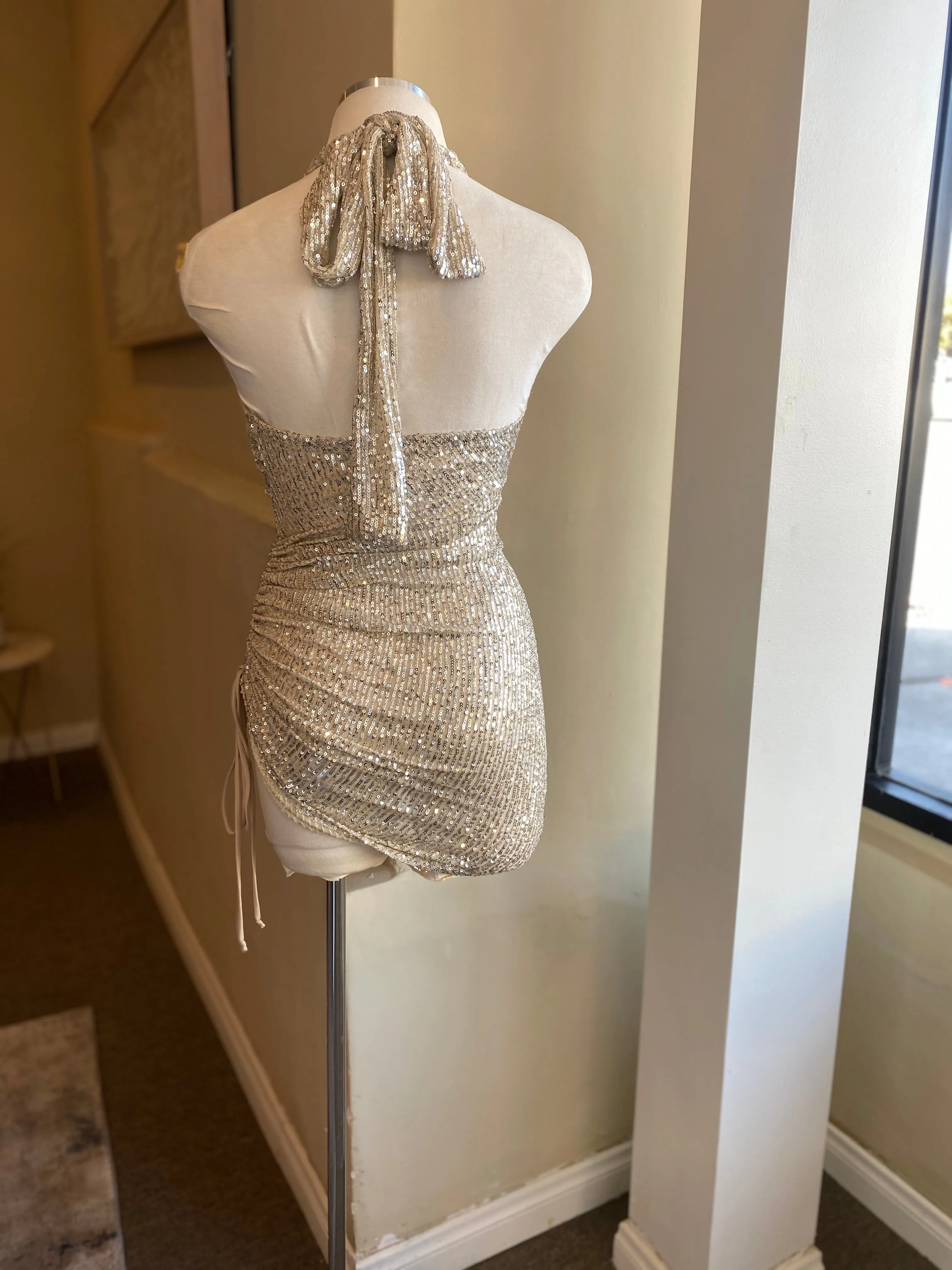 Sequin Cross Halter Neck Mini Dress