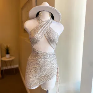 Sequin Cross Halter Neck Mini Dress